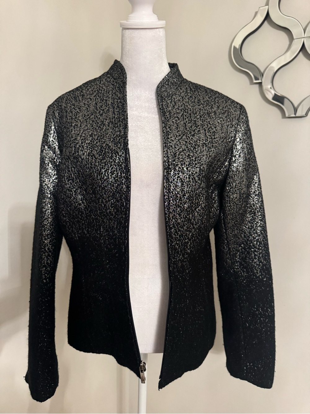 Jones New York Black Metallic Zip-Front Blazer